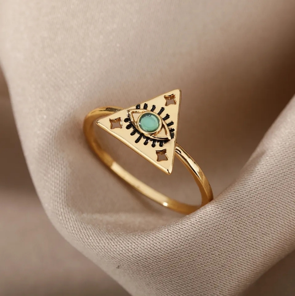 NEW Evil Eye 18k Gold Plated SS Moonstone Ring Sizes 6-8 - Picture 3 of 15